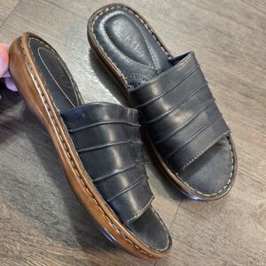 børn • Navy Leather Slide Sandal